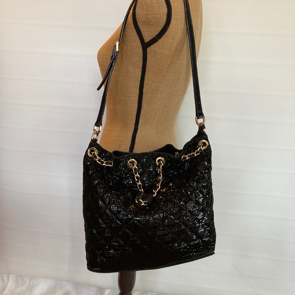 Michael Kors black snake skin shoulder handbag with brass accents - Picture 3 of 8